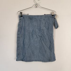 J.JILL DENIM WOMENS XS BLUE FAUX WRAP SKIRT ELASTIC BACK ADJUSTABLE STRAP.